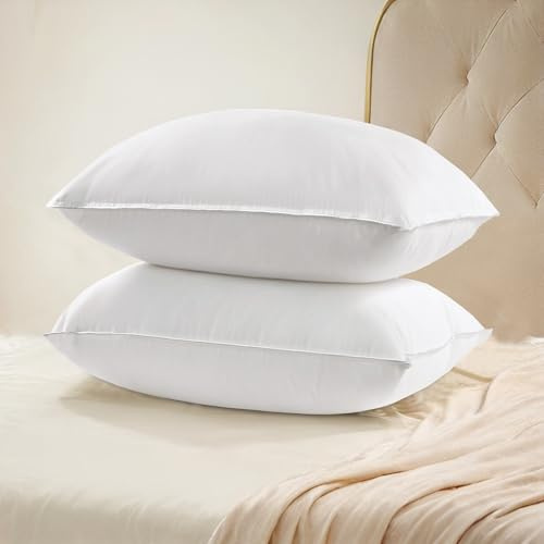 UNIKOME Oreiller en Plumes Et Duvet d'oie, Set De 2 Oreillers 60x60cm, Taie d'oreiller De Luxe Premium 100% Coton, Lavable, Oeko-TEX, Blanc (60×60cm)
