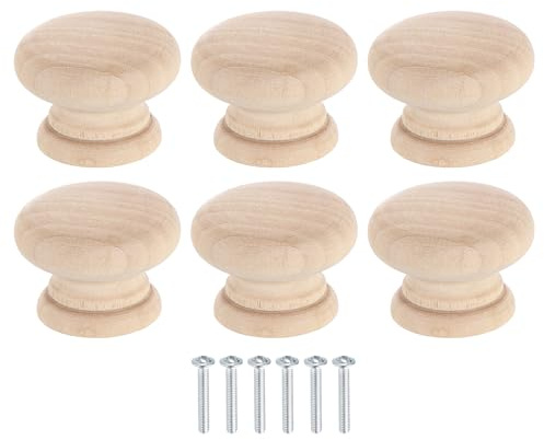 sourcing map 6Pcs Round Wood Drawer Knob, 1 3/8 Diameter Round Dresser Knobs Wooden Knobs with Screws for Furniture Drawer Dresser Wardrobe Cupboard