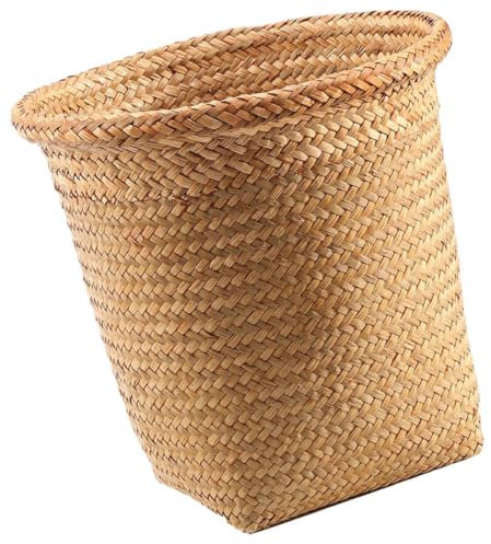 Cesta Redonda de Paja Tejida a Mano, Color Caqui, 1 | Acabado de Textura Fina, Diseño Descubierto, Estilo Rústico Natural para Organización Variada