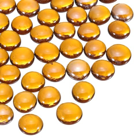 QUARKZMAN Perline di Vetro, 20pcs Gemme Piatte in Vetro Giallo 0.22lbs (0.47-0.55) Biglie di Vetro Ciottoli per Riempire Vasi Decorazione per Acquari Progetti Fai-da-Te