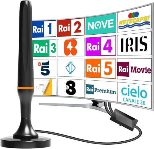 Antenna tv digitale interna,Antenna tv interna amplificata potente,ricezione a lunga distanza supporta 4K 1080p VHF UHF DVB-T/DVB-T2