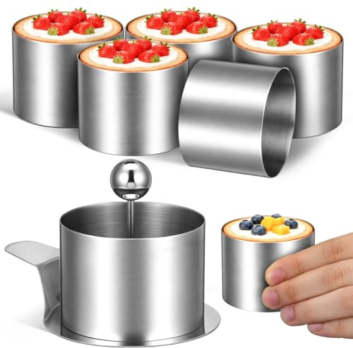 TOPBATHY Edelstahl Mousse Kuchenform Set 6 Stück Runde Backform 2.87 Zoll Durchmesser Für Mousse-Torten Kleine Desserts Und Party Backzubehör