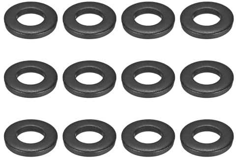 sourcing map 12 rondelle piatte nere per viti M20, rondelle in metallo in acciaio, diametro interno 20 mm, diametro esterno 40 mm, lunghezza 6 mm, per industriali, viti e bulloni