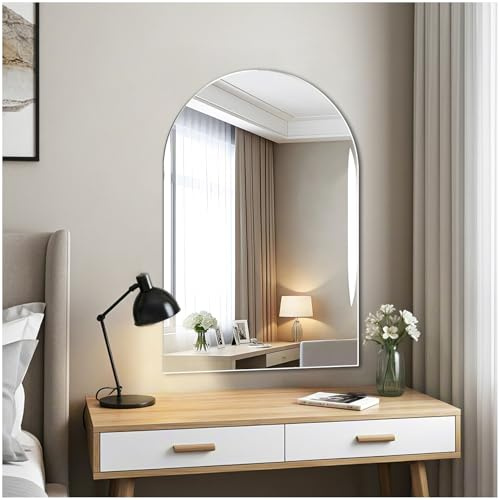 JMITHA Bogen Wandspiegel Oval Badspiegel ohne Rahmen, Rundbogen Spiegel Ovaler Wandspiegel 60 x 40 cm für Schlafzimmer Kommode, Eingangsbereich, Wohnzimmer