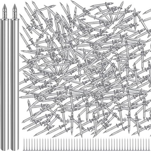 200 Pcs Skirting Board Nails, Double-Head Skirting Thread Seamless Nail, Double Headed Traceless Nail for Wood Furniture, with 2 Pcs Sleeve Tools & 50 Pcs Picture Hanging Steel Nails