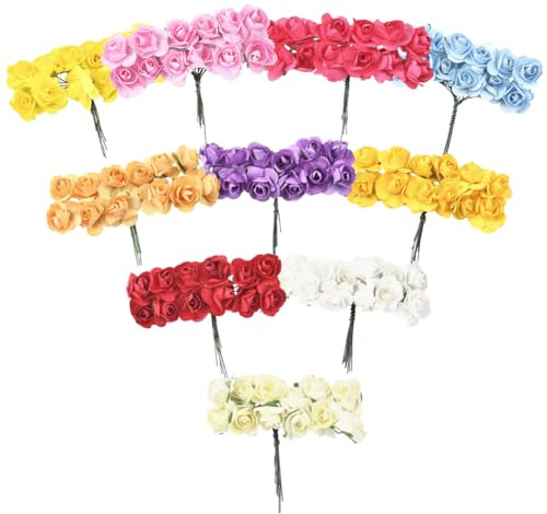 SOFPLATE 120 pieza de Mini Rosas de Papel de 10 colores Flores Artificiales de Papel de 1.8cm Pequeños Capullos de Rosa de Papel con Tallos de Alambre para Manualidades Álbumes de Recortes Adornos Env