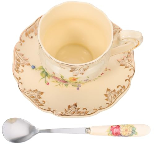 DECOMELODY Juego de Taza de Té y Platillo de Cerámica Retro 250 Ml