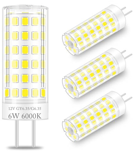 XIMNCHNI GY6.35 LED Lampe 6W Ersetzt Halogen 50W 60W 12V Kaltweiß 6000k Led Lampe Bi-Pin Sockel JC Typ 2-Stifte Led Glühbirnen G6.35 Ersatz für Halogen Stiftleuchte JCD LED 4er-Pack