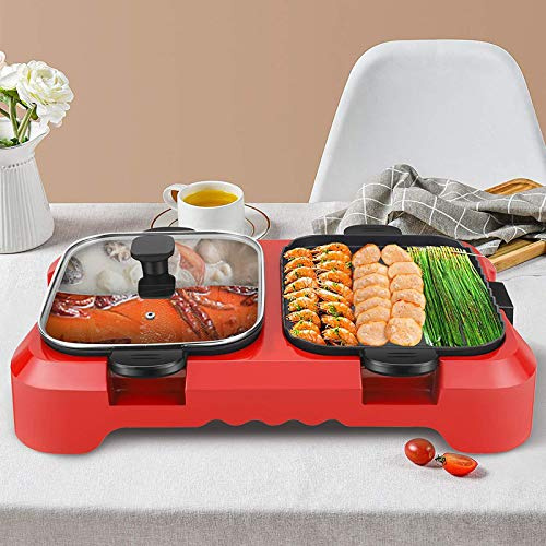 MEVZHH Multifunzionale Bbq Hot Pot Doppiantola,Grill Elettricor Barbecue Al Coperto Hot Pot Chafidish, Cucina Elettrica Multifunzionale Antiaderenter la Casa Di Capacità