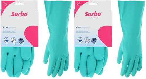 Sorbo Gants Ménagers Sans Latex – Taille M – 100% Nitrile – Réutilisables & Antiallergiques – Longs Manchettes – Antidérapants – Protection Peau & Confort (Lot de 2)