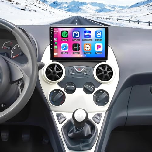 4+64G Autoradio für Ford Ka 2008-2014 Mit CarPlay Android Auto GPS 9-Zoll-Touchscreen Bluetooth WLAN FM Radio RDS Navigationssystem Lenkradfernbedienung Mirror Link Split Screen Rückfahrkamera Mikro