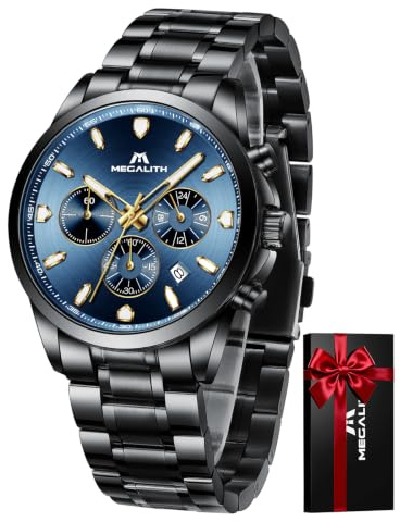 MEGALITH Reloj de Pulsera Militar Hombre: Cronógrafo Impermeable Analogico Reloj con Correa de Acero Inoxidable - Regalo para Negocios Formal Hombre Aniversario Cumpleaños