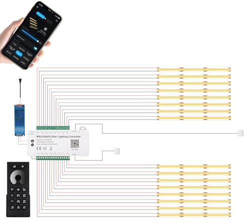 LED Treppenbeleuchtung 10 Stufen Warmweiß 3000K, Smart Stair Light mit App, RF Fernbedienung & PIR Bewegungsmelder, COB LED Streifen Set für Innen
