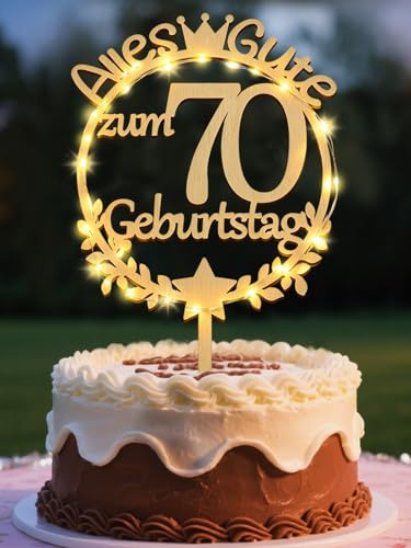 70. Geburtstag Frau Cake Topper Holz Torten Deko mit LED 70 Geburtstag Deko | Tortendeko 70 Geburtstag Frau, Kuchendeko mit Kronendesign, Tischdekoration