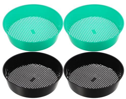 KICHOUSE Set di 4 setacci in plastica per terriccio da Giardino - Setaccio Rotondo Portatile per Sabbia, Ghiaia e Rocce - Setaccio per detriti per Giardino, Serra, Bonsai e Altre attività di