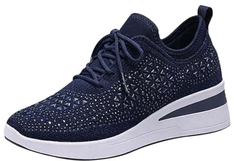 Generiska skor, sommar, damer, vita slip-skor, sommarskor med kilklack, damer, fritidsskor, strass, glitter, sneakers, fashionabla promenadskor, halvskor, nät, ventilerande snörskor