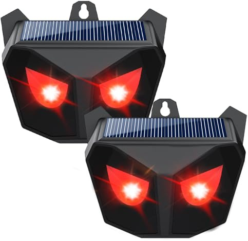 Répulsif Solaire pour Animaux, Lampe LED Rouge Solaire Répulsif Chat Ultrason, Protection Contre Les Animaux Sauvages comme Le Sanglier Raton Laveur Adapté pour Jardin, Garage, Patio - 2 Pièces