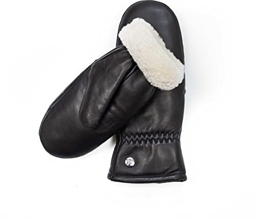 Hand Gewand by Weikert Lammfell-Fäustlinge aus robustem Lammnappa Leder mit Merino-Lammfell Fütterung, Touchscreen-fähig, Damen, Fausthandschuhe, Lammfell Lederhandschuhe, warme Winterhandschuhe
