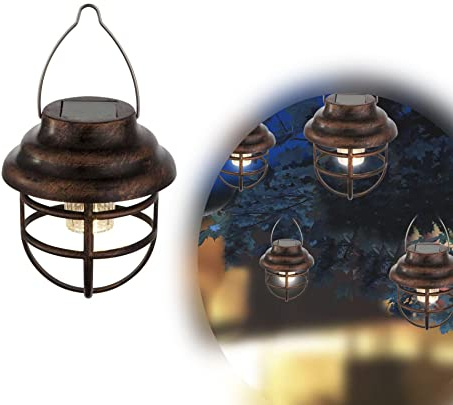 LED Solarleuchte Solarlampe Gartenbeleuchtung Hängelampe Baum-Beleuchtung Rost Optik Außenlampe Laterne (Dekoleuchte, Gartenleuchte, Außenleuchte, Garten-Deko, Hängeleuchte)