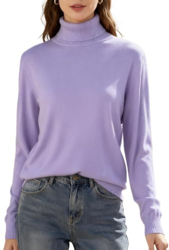 SANGTREE Suéter de cuello alto para mujer, manga larga, informal, para otoño e invierno, 7-color lila, M