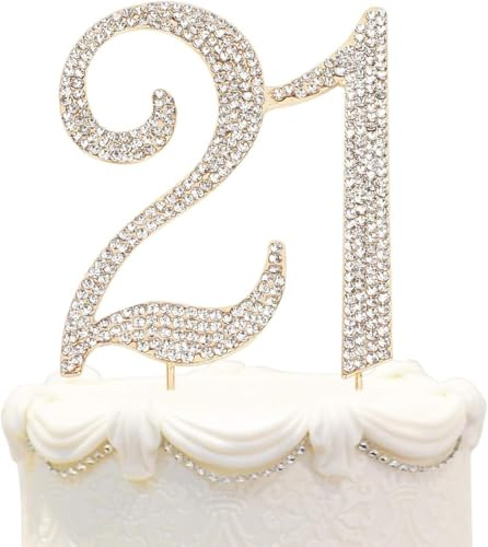 Hatcher lee Bling Crystal Rhinestone 21 Birthday Cake Topper - Best Keepsake | 21st Party Decorations Gold