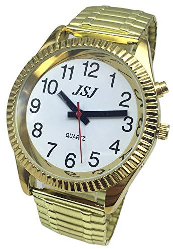 VISIONU Orologio parlante analogico con allarme annuncio di ora e data in francese per ciechi e persone ipovedenti, colore oro, Bracciale