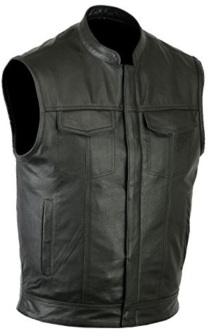 RUBSONS Men' SOA Cowhide Leather Clubstyle Biker Vest (IT, Testo, M, Regular, Regular)