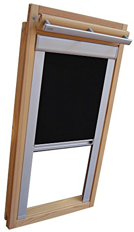 Verdunkelungsrollo THERMO Alu-Rückseite für VELUX Dachfenster TYP GGU/GPU - M08 - Farbe Schwarz - mit Aluminium Seitenschienen - KLICK Montage