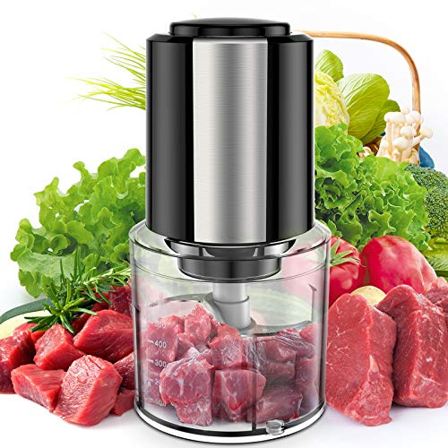 Mini Food Chopper, Vinoil Small Food Processor Meat Grinder, Electric Dicer for Baby Food, Meat, Onion, Vegetables, 600ml Blender Bowl and 4 Durable Stainless-Steel Blades, Black