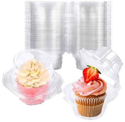 NPLUX 100 Pack Individual Cupcake Containers Plastic Cupcake Boxes Cupcake Holders Stackable Deep Dome Cupcake Carrier