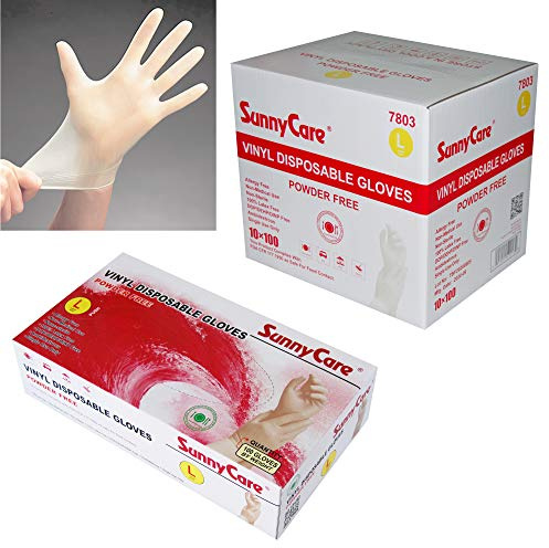 SunnyCare Vinyl Disposable Gloves Powder-Free and Latex Nitrile Free, Large (1000 Count)