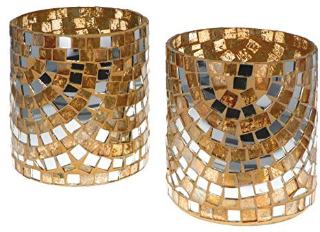 Wuona Objects Nona RAJA 2716-9x10cm - 2er Set - Mosaik Teelichtglas Teelichtgläser Kerzenglas Kerzengläser Mosaikglas orientalisch Vintage