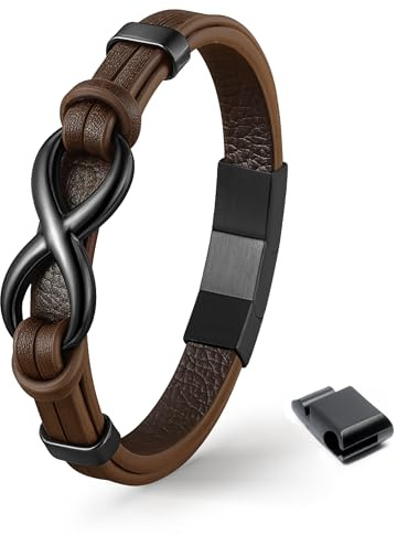 UNIQAL | Unendlichkeit Leder Armband INFINITY Herren | Edelstahl/Echtleder Schwarz und Braun + Geschenk Etui box