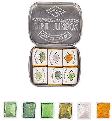 CSY art gallery Handmade Artist Watercolor Paint Set -Gold Metallic Glitter Solid Colors Painting- Retro Portable Metal Case-Pearlescent Glitter Color Set Sparkle Professional Watercolour (Paradise)