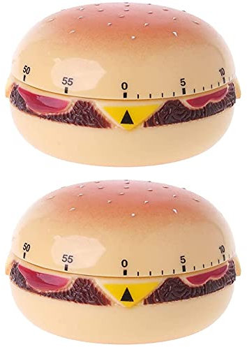 Hamburger Shape Mechanical Kitchen Timer 60 Minute Countdown 2Pcs Alarm Clock Wind Up Egg Timer for Cooking Game Baking Exercise