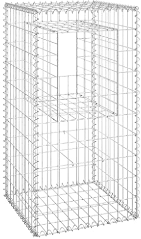 vidaXL Gabion Basket Posts 2 pc Set – Sturdy, Weather-Resistant Iron Material - Silver Colour, 50x50x100 cm Dimensions – Versatile for Garden/Patio Decorations