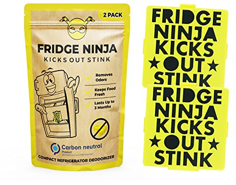 Fridge Ninja Fridge Deodoriser and Freshener - Unscented Activated Charcoal, Lasts Up to 3 Months, Odour Eliminator, Smell Remover & Scent Absorber, Fridge Accessories for Freshness - Compact, 2 Pack