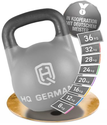 HQ Germany® Competition Kettlebell | 8-36kg | Sets | Edelstahl Griff | ±200g Gewichtstoleranz | Pulverbeschichtet, Gewicht:36KG