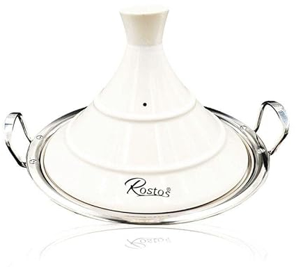 Rostos Moroccan Tagine Pot, White Diameter 30 cm Ceramic Induction, Available in Three Sizes, Casserole, Premium Quality, Suitable for All Hobs and Oven
