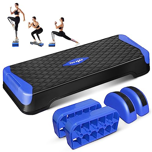 Yes4All 2-in-1 Adjustable Aerobic Stepper with Half Round Legs for Home Workout, Step Exercise & Balance Training - Dark Blue