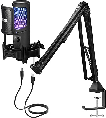 USB Gaming Mikrofon, PC Streaming Mirophone Podcast Brodcasting Mikro, Mic mit Stummschaltung Armständer, Nierenkondensatormikrofon für PS4/5 Gamer YouTube Twitch Studio, mikrophon mit Arm TC40 RGB