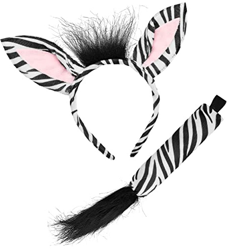 Balinco Zebra Kostüm Set, Haarreif mit Zebraohren + Schwanz, Halloween, Karneval Accessoires JGA, Dschungel Party, Faschingskostüme Damen