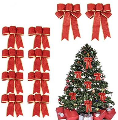 FOMIYES Weihnachtsschleifen Rot, Glitzernde Rote Weihnachtsschleife, Weihnachten Schleifen Weihnachtsbaum Schleifen für Dekoration (Rot)