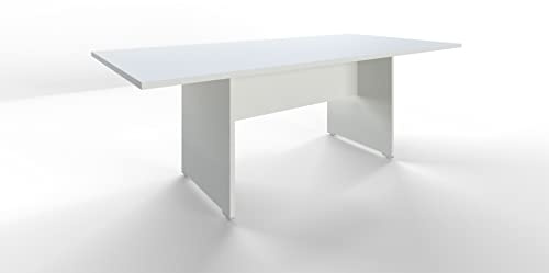 FBasic Mesa de reuniones rectangular de madera - Blanco - 210 x 100 x 73,6 cm