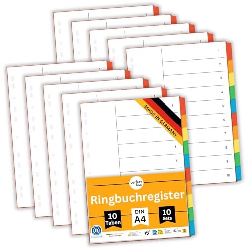 perfect line - Ordner-Register A4 10-teilig 10er Set – Recycling-Karton 160g/m² – Blauer Engel zertifiziert – Made in Germany – Ringbuch Trennblätter