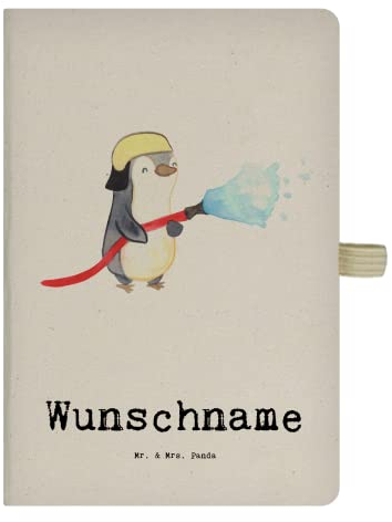 Mr. & Mrs. Panda DIN A4 Personalisiertes Notizbuch Feuerwehrmann Herz - Personalisierte Geschenke, Geschenk, Feuerwehr, Hardcover Personalisiert, Notizheft Mit Wunschtext, Punkte, Skizzenbuch Namen
