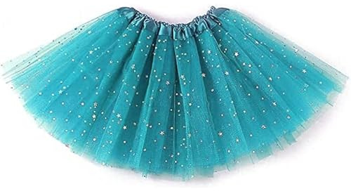 MUNDDY® - Tutu Elastico Tul 3 Capas 28 CM de Longitud para niña Bebe Distintas Colores con Estrella Falda Disfraz Ballet (Azul Claro con Estrella)
