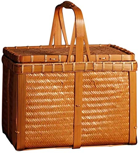 Hausgarten im Freien Picknickkörbe Kreative Vintage handgemachte Bambus Picknickkörbe Reise tragbare Aufbewahrungsbox Teebeutel Handtasche Korb Doppel Picknickkörbe Picknickkörbe