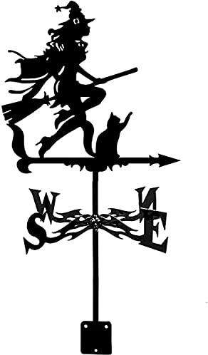 EICOFF Veleta con Forma de Bruja y Gato, Hierro Fundido, Escena de Granja, Veleta con Revestimiento antioxidante, indicador de dirección del Viento para jardín, Patio, Patio