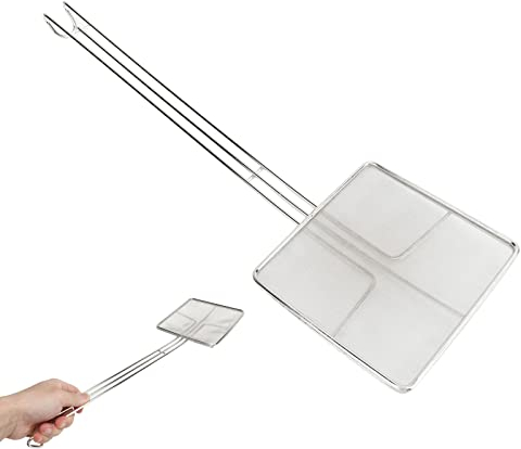 Square Fine Mesh Skimmer, Stainless Steel Square Strainer for Cooking Frying Frying Kitchen Use with Heat Resistant Handle for Oil Skimming Food Straining
